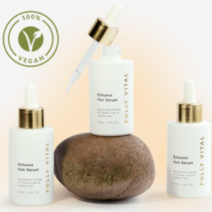 FullyVital hair serum bottles with dropper designed for thinning hair and hair growth support