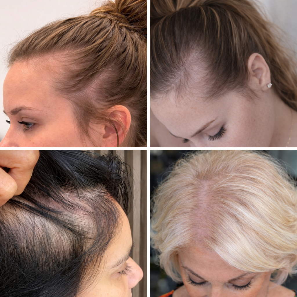 Image of four women with hair loss and thinning hair